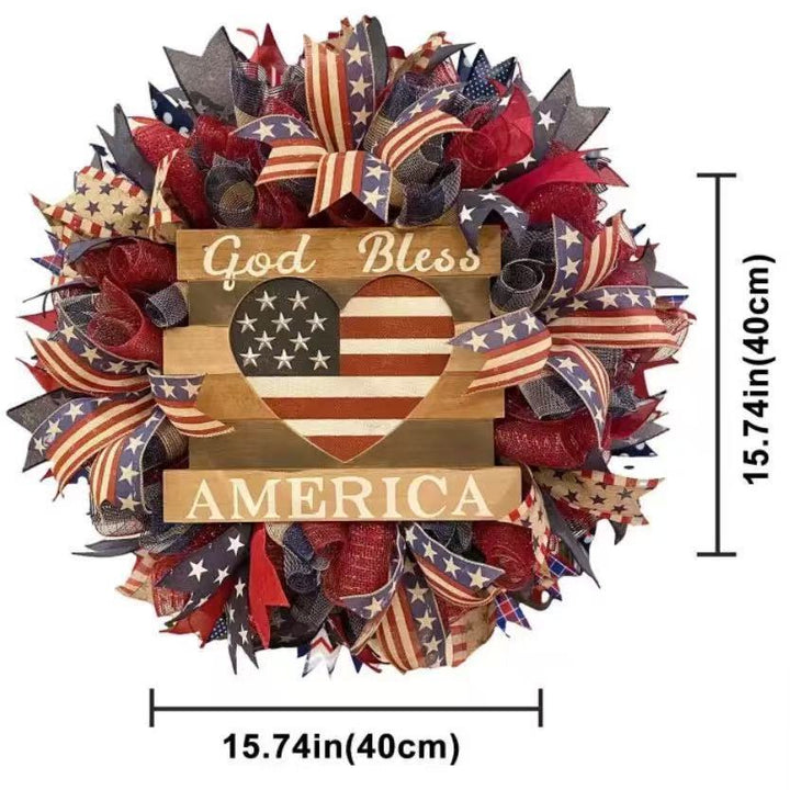 Unisex nan Patriotic Americana Decorative Front Door Wreath with Burlap Mesh Ribbon and Wooden Heart Plaque Kalsten