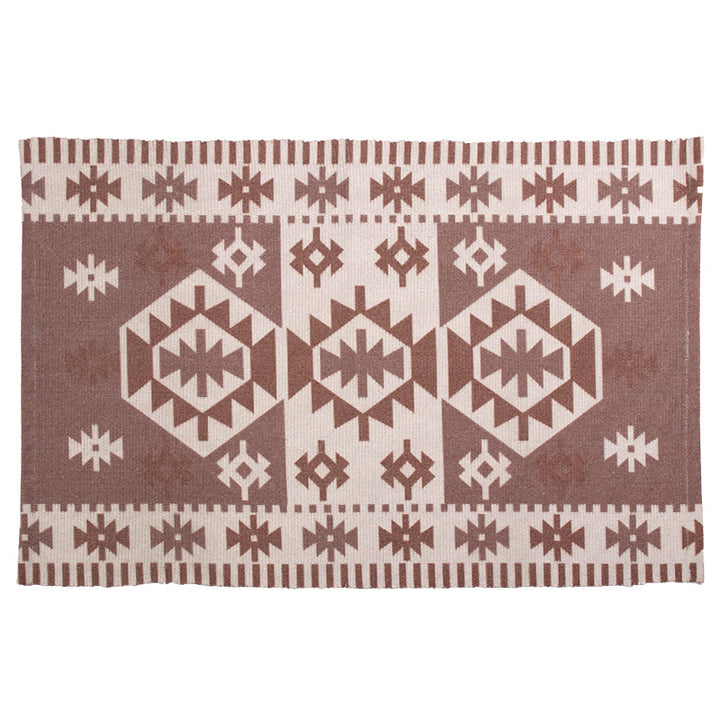 Flat-woven kilim rug with geometric ethnic pattern