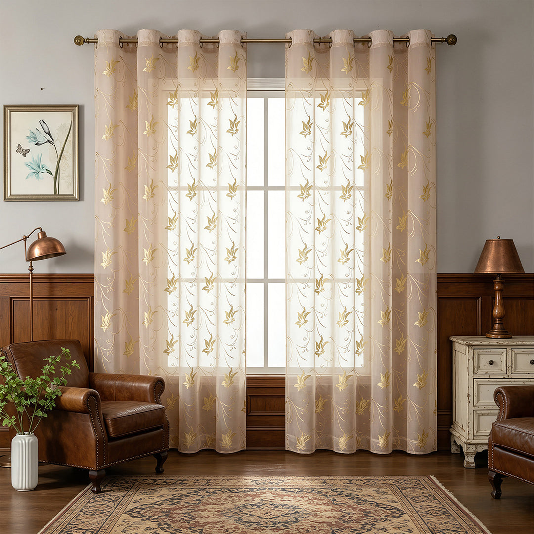 Artistic Floral Embroidered Sheer Curtain