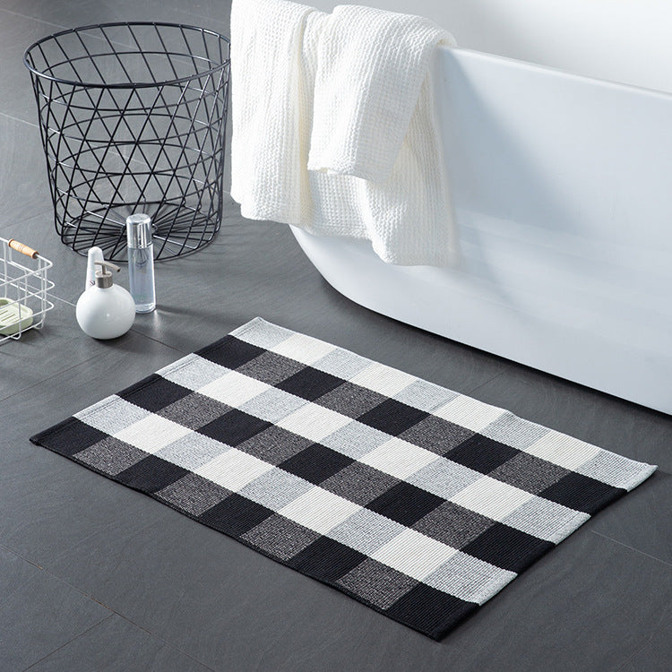 Flat striped carpet runner made of cotton blend with anti-slip coating and easy-care woven structure