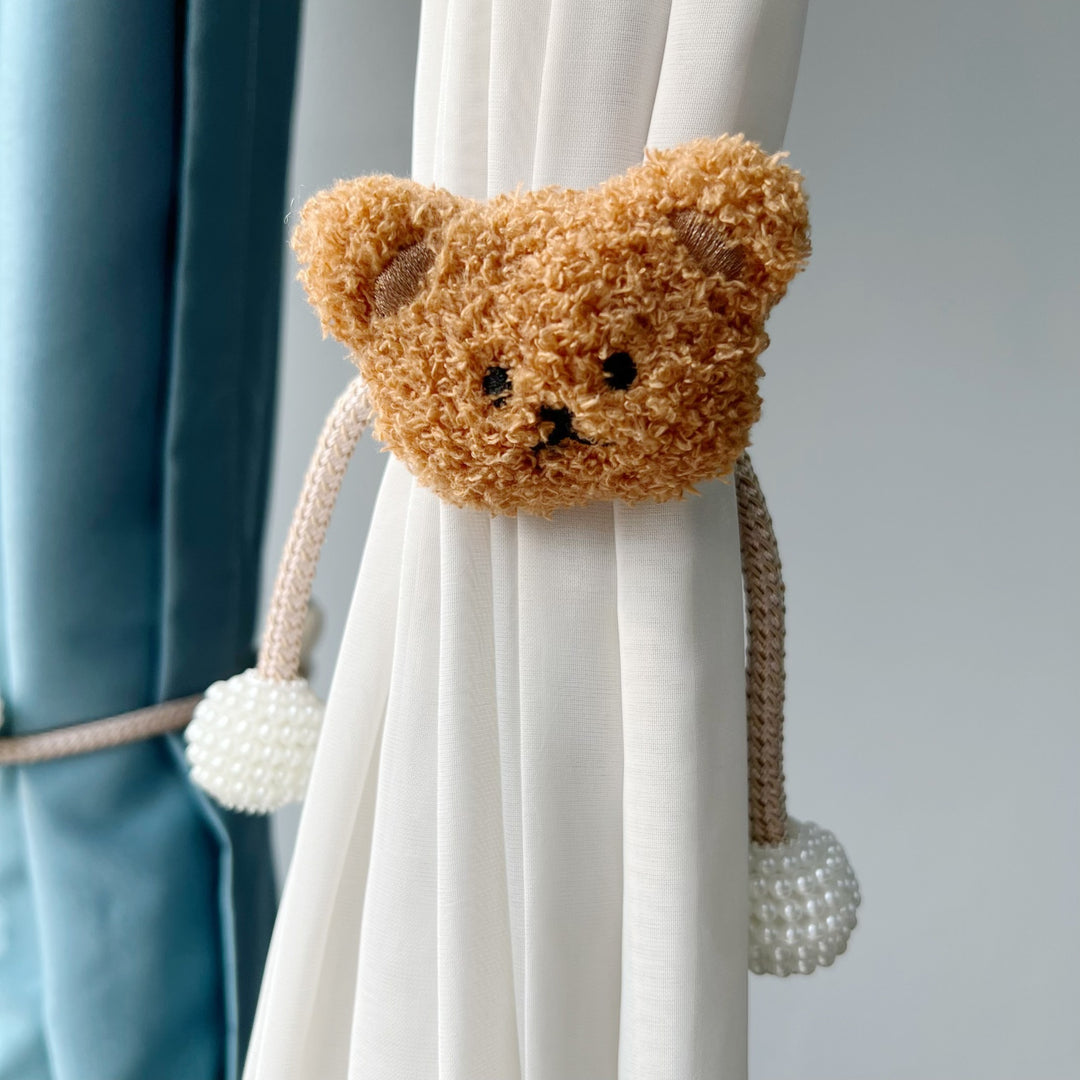 Decorative Magnetic Curtain Tieback with Fabric Flower and Pearl Bead Tassels