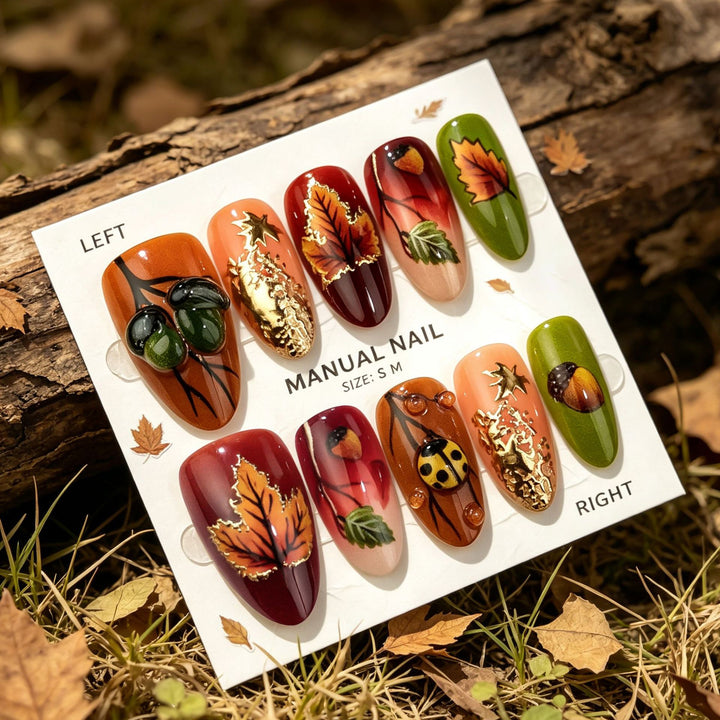 Artistic Autumn Leaf Press-On Nail Art Set