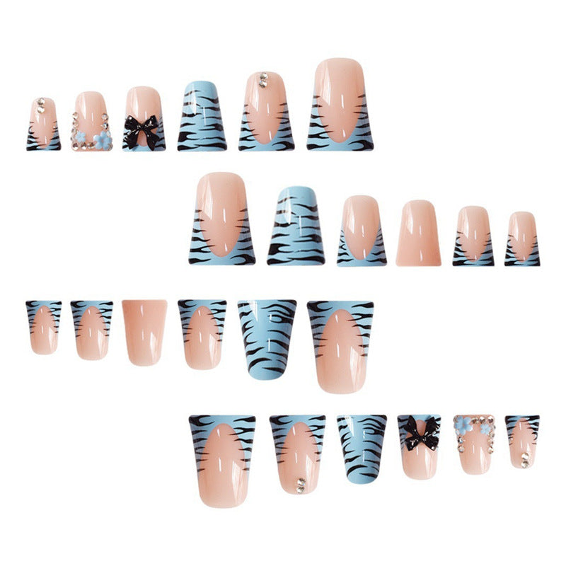Decorative Press-On Nail Art Set with Bow and Gem Accents Kalsten