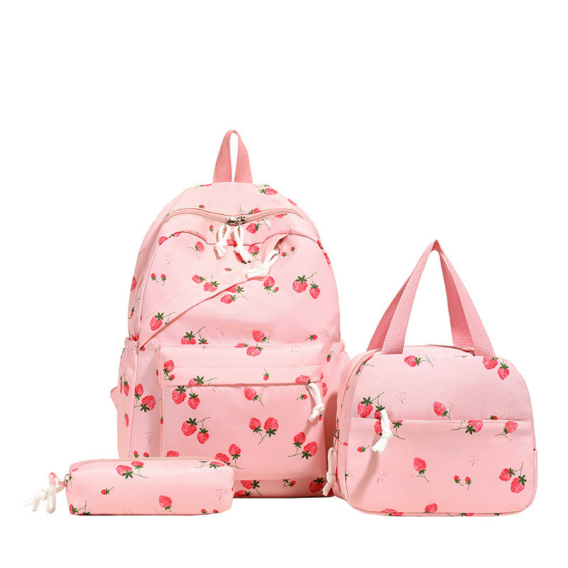 Backpack set with cheerful strawberry pattern and practical compartments Kalsten