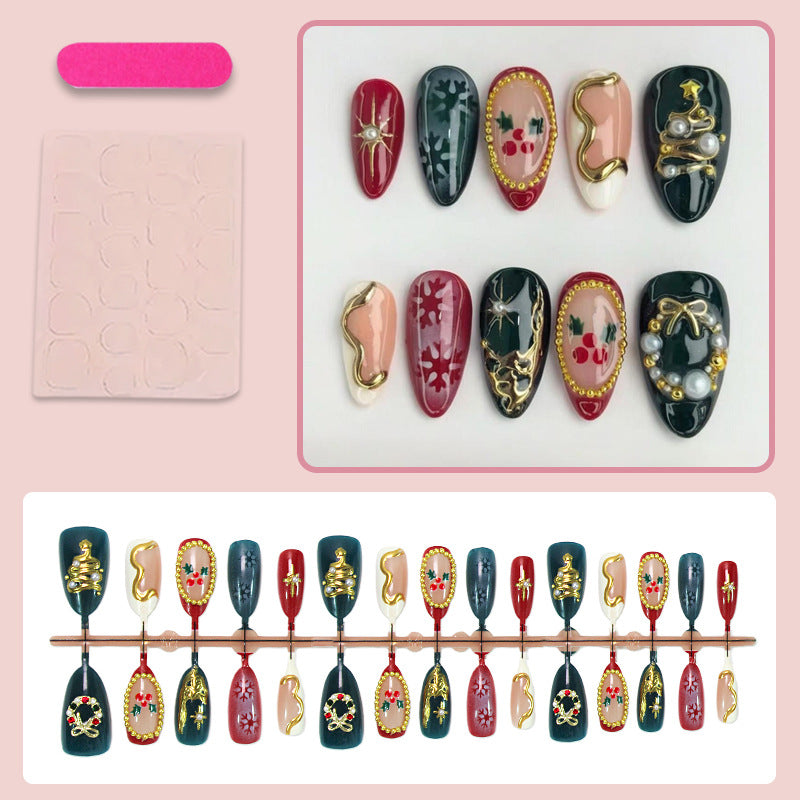 Artificial nail set with elegant Christmas motifs and luxurious embellishments Kalsten
