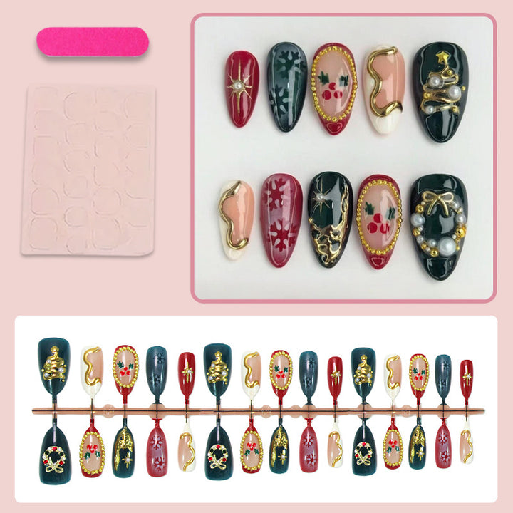 Artificial nail set with elegant Christmas motifs and luxurious embellishments Kalsten