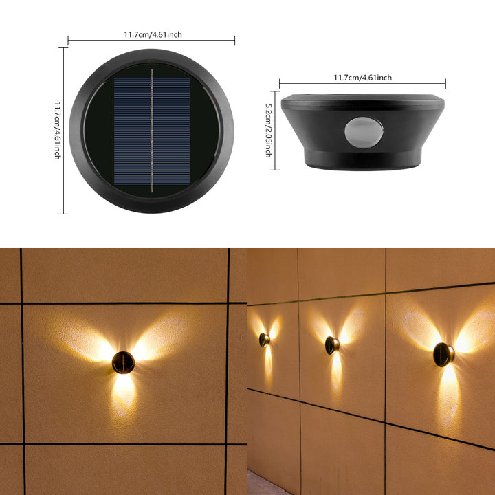 Round Solar Wall Lamp With Quad-Beam LED Decorative Outdoor Sconce And Weatherproof Housing Kalsten