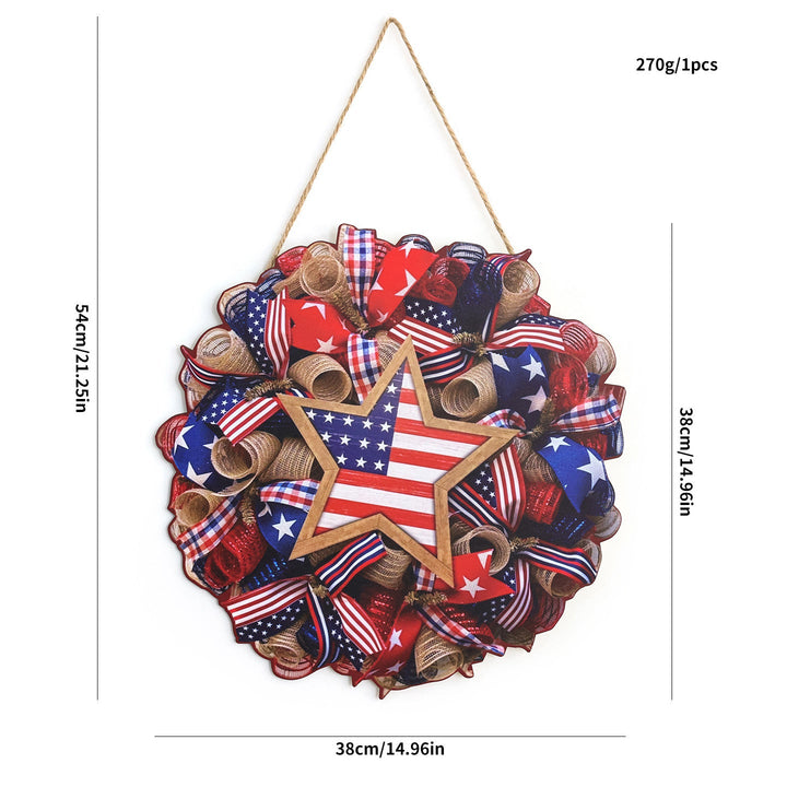 Unisex nan Patriotic Americana Burlap Ribbon Star Door Wreath with Jute Hanger Kalsten