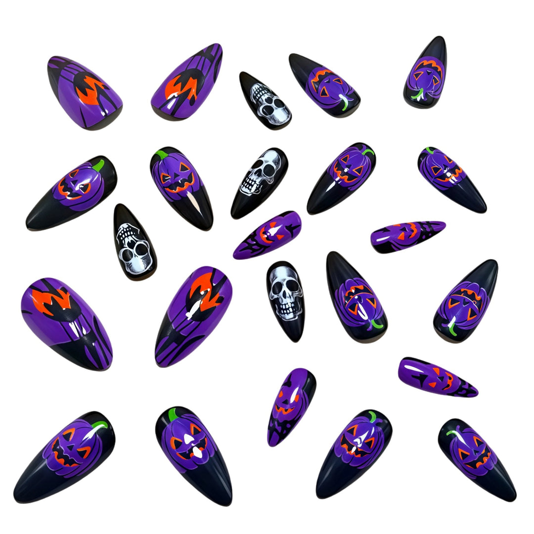 Halloween Artificial Nails with Creepy Pumpkin and Skull Design Kalsten