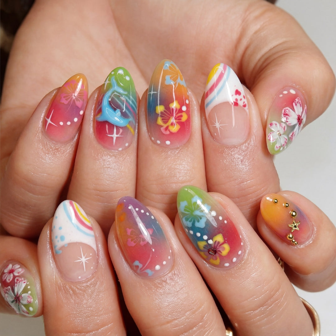 Nail set with creative flower and rainbow patterns Kalsten