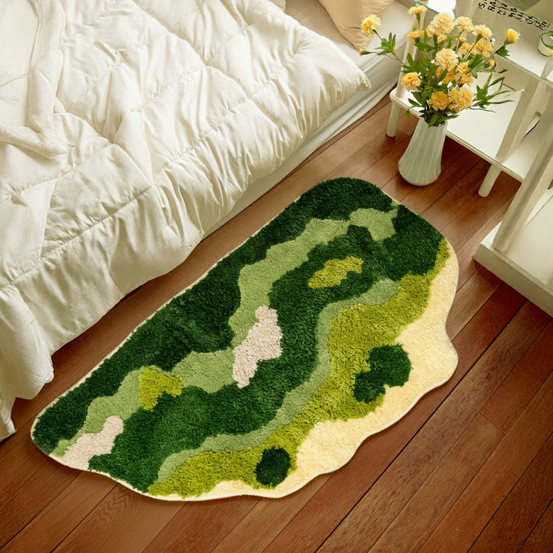 Shaped high-pile carpet runner with relief landscape texture
