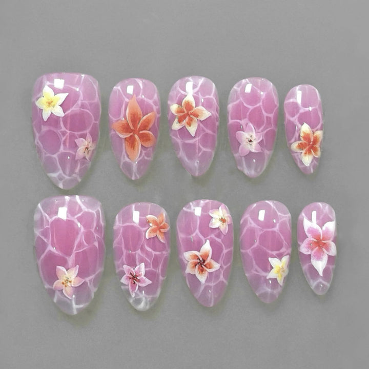 Artistic press-on nails with floral design Kalsten
