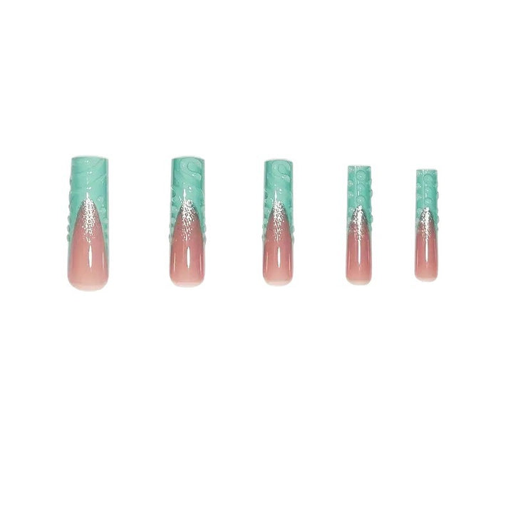 Artistic Long Press-On Nail Art Set with Textured Design Kalsten
