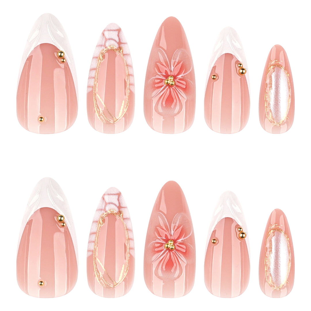 Artful nail art with floral and golden accents Kalsten