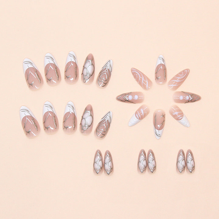 Stylish Long Stiletto Press-On Nails with Iridescent Design Kalsten