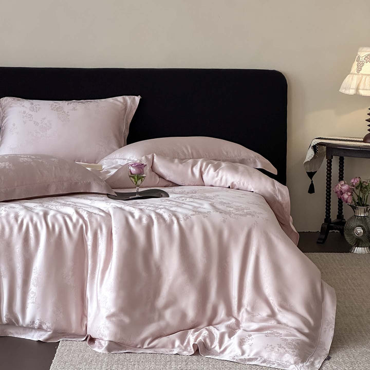 Noble satin bedding set with woven floral relief and envelope edge