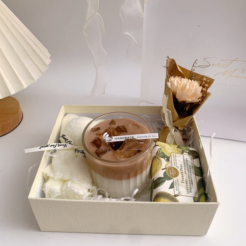 Hand-Poured Layered Latte-Glow Soy Candle in Ribbed Glass with Ice-Accent Top