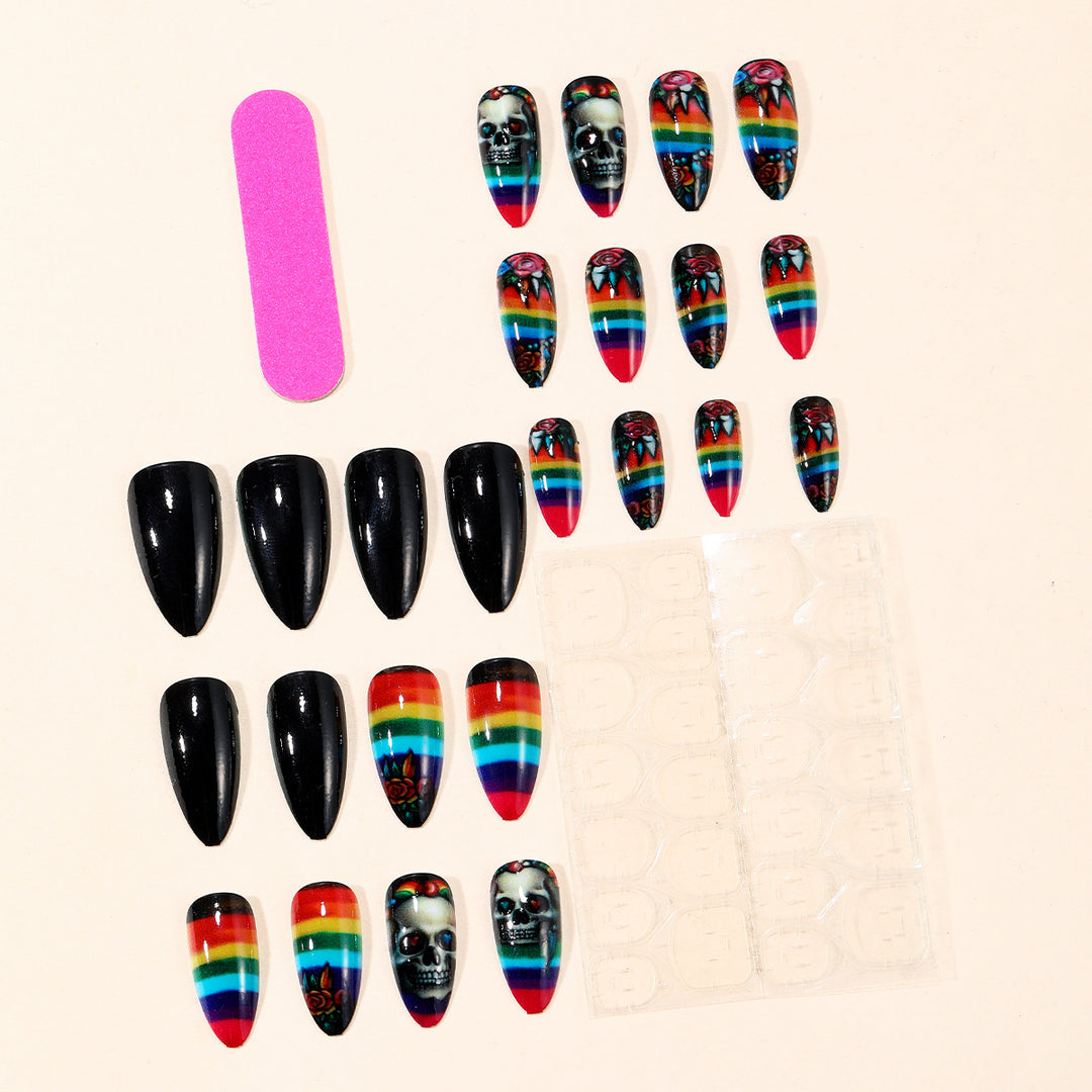Artistic Skull-Themed Stiletto Nail Art Extensions Kalsten