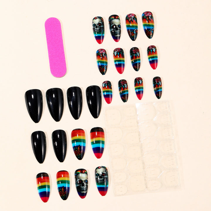 Artistic Skull-Themed Stiletto Nail Art Extensions Kalsten