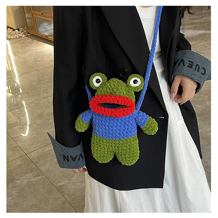 Fun Crocheted Frog-Themed Mini Backpack