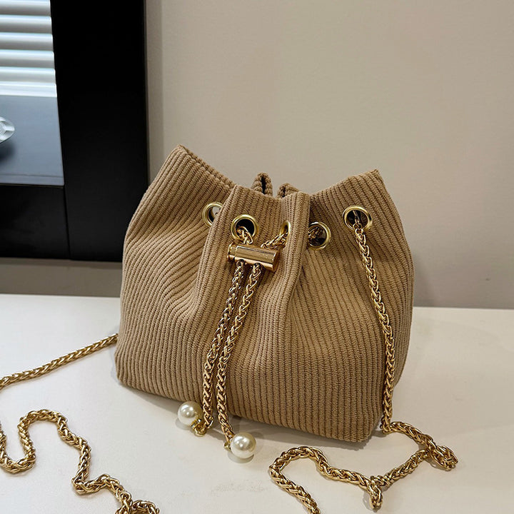 Elegant Textured Drawstring Bucket Bag
