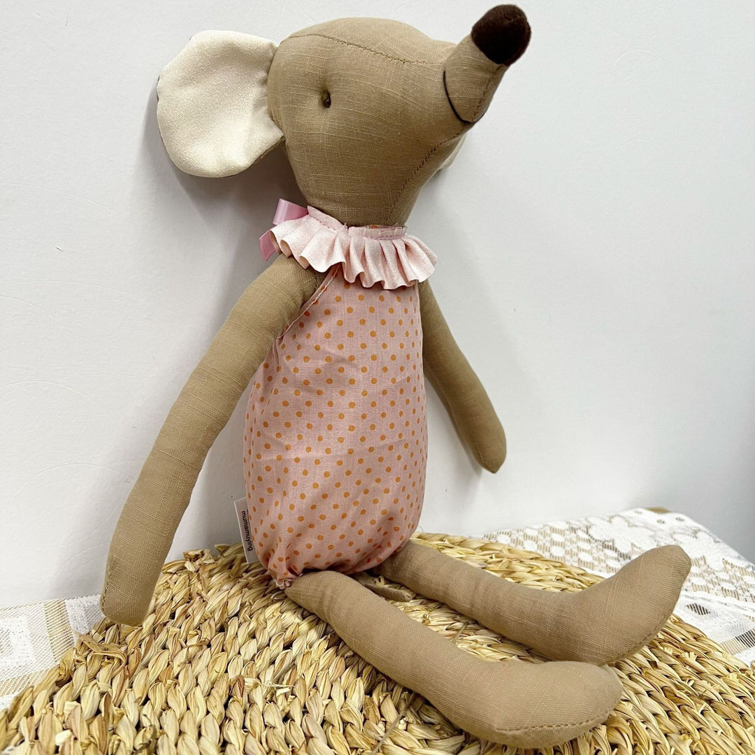 Handmade Linen Plush Bunny Doll with Bow Tie and Removable Overalls