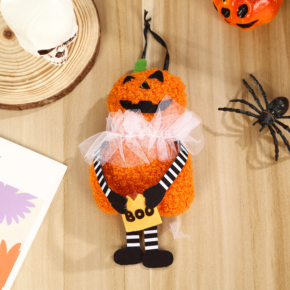 Cute Halloween Pumpkin Plush Decoration Pendant with Tulle