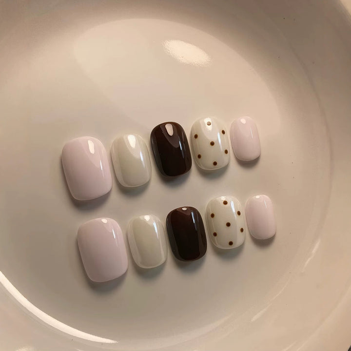 Artistic Press-On Nail Set with Abstract and Polka Dot Designs