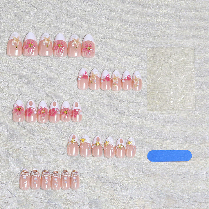 Artificial nail set with floral and maritime designs Kalsten