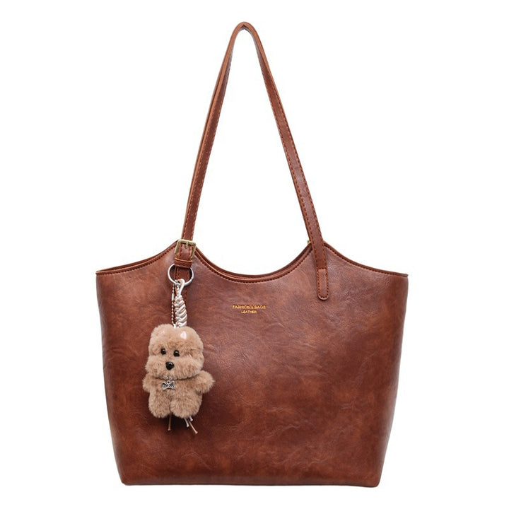 Stylish Faux Leather Tote Bag with Charming Keychain