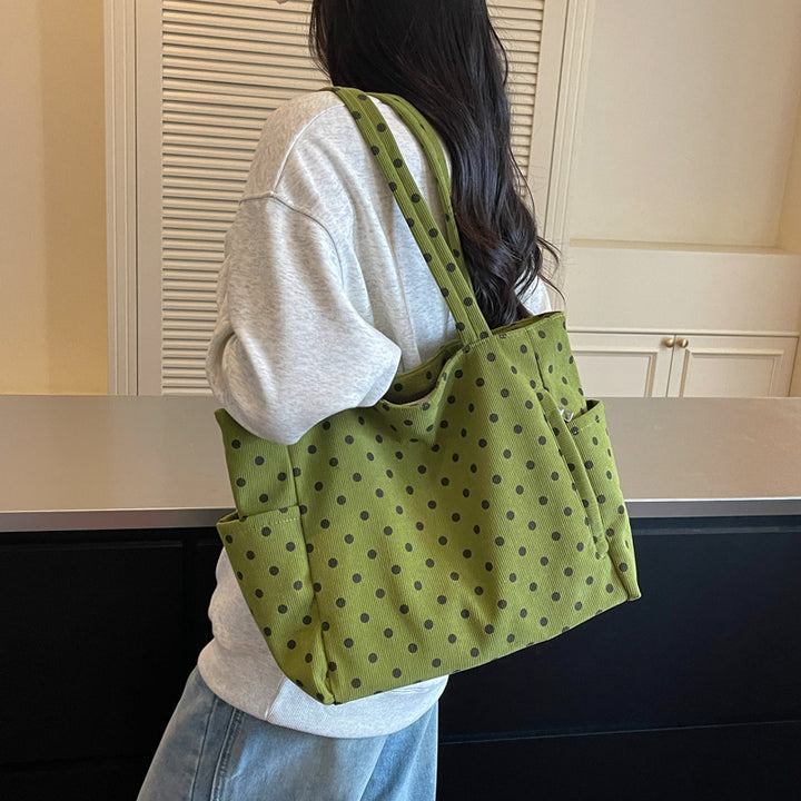 Spacious Polka Dot Canvas Tote Bag