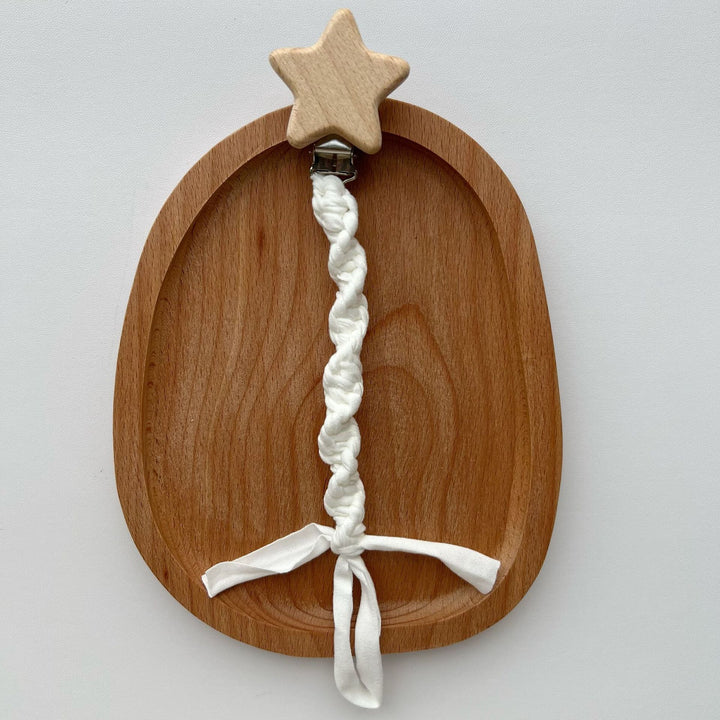 Wooden Star Pacifier Clip with Braided Cotton Strap