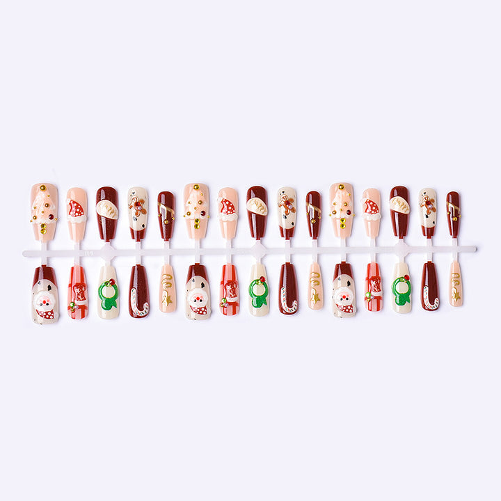 Holiday-Themed Press-On Nail Art Set with Festive Icons