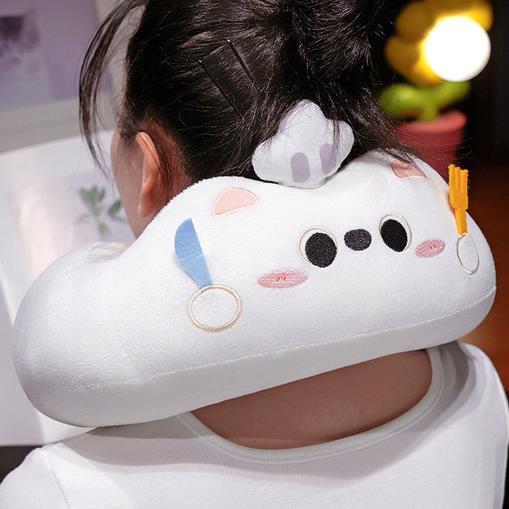 Plush neck pillow travel pillow with cute dog face and appliqués