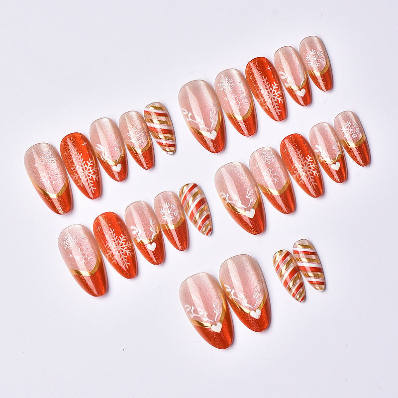 Festive Holiday Press-On Nail Art Set with Snowflake and Heart Designs Kalsten