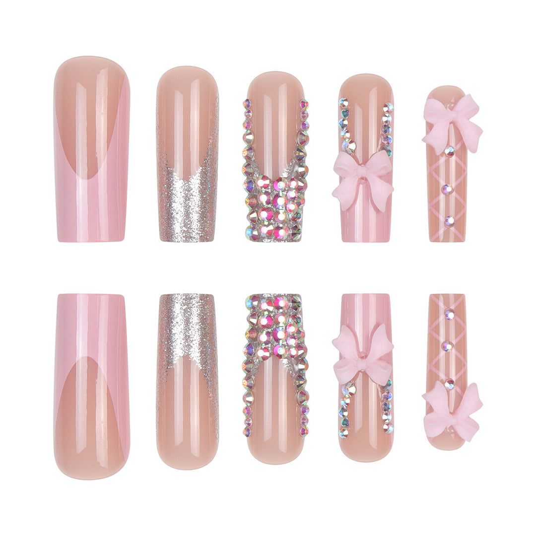 Decorative Rhinestone and Bow Long Press-On Nails Kalsten