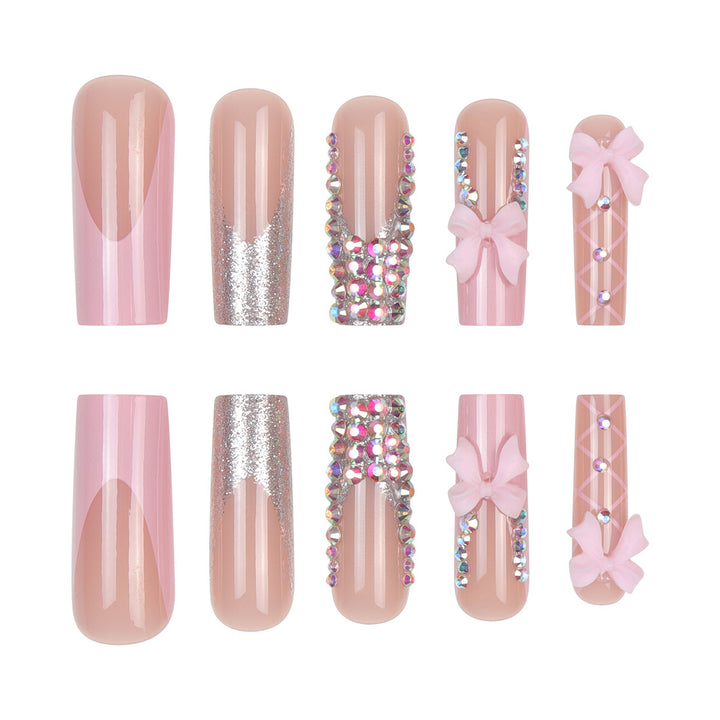 Decorative Rhinestone and Bow Long Press-On Nails Kalsten