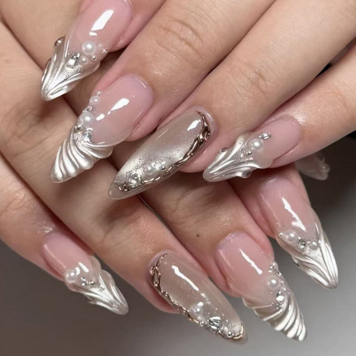 Artful Nail Art with Pearl and Glitter Decorations Kalsten