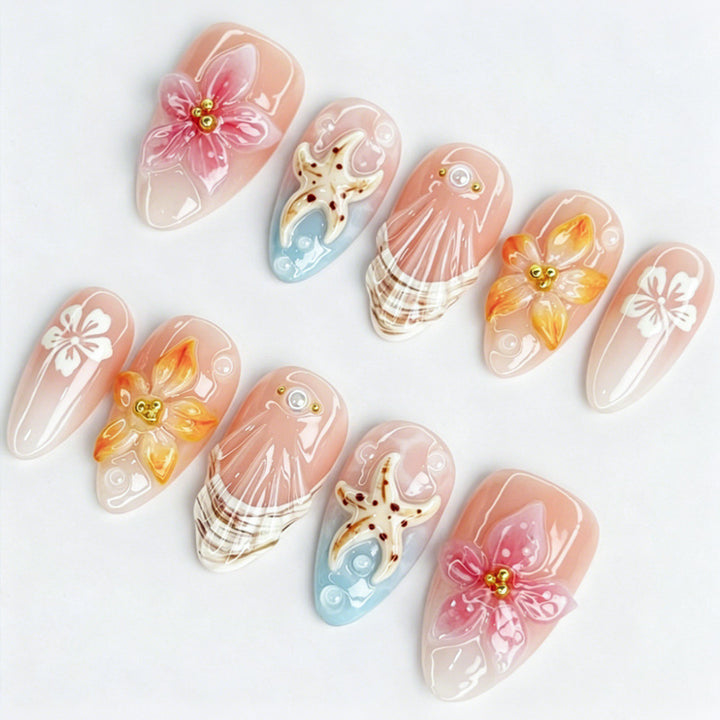 Artificial nail set with floral motifs and radiant accents Kalsten