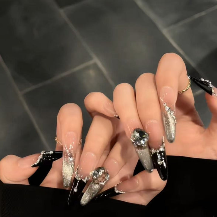Artistic Stiletto Press-On Nail Art with Glimmering Accents Kalsten