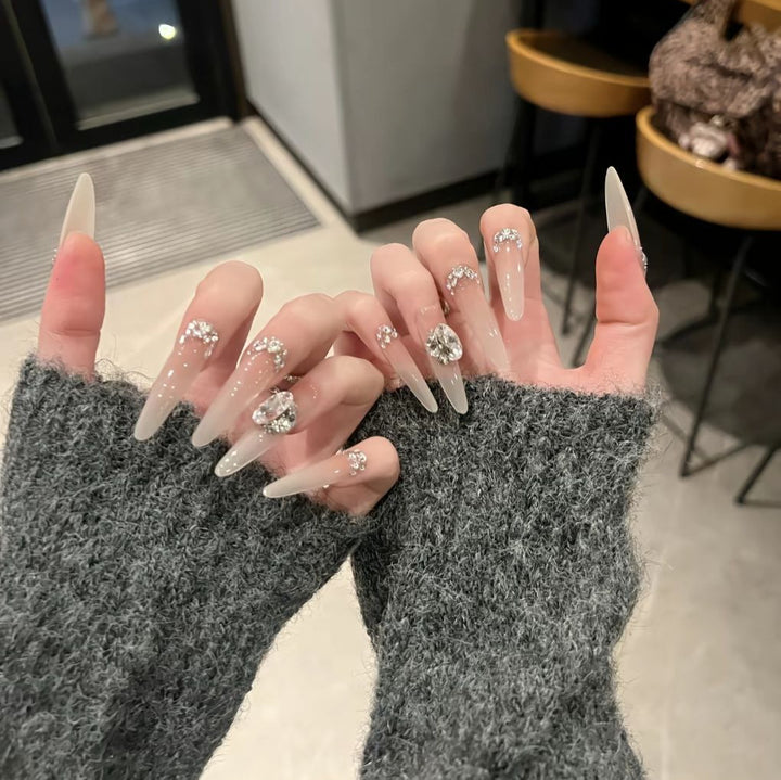 Elegant Stiletto Press-On Nail Extensions with Crystal Accents