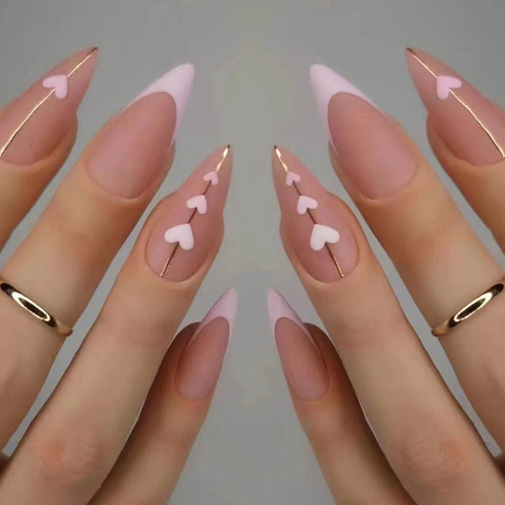 Heart Patterned Long Stiletto Nail Art Extensions