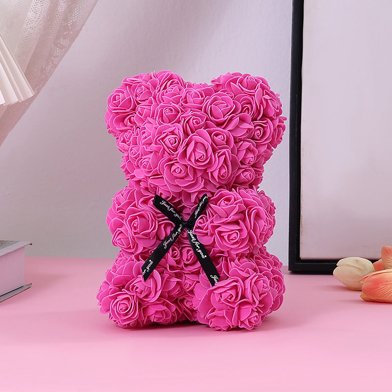 Foam Rose Teddy Bear Gift Sculpture With Satin Ribbon Bow