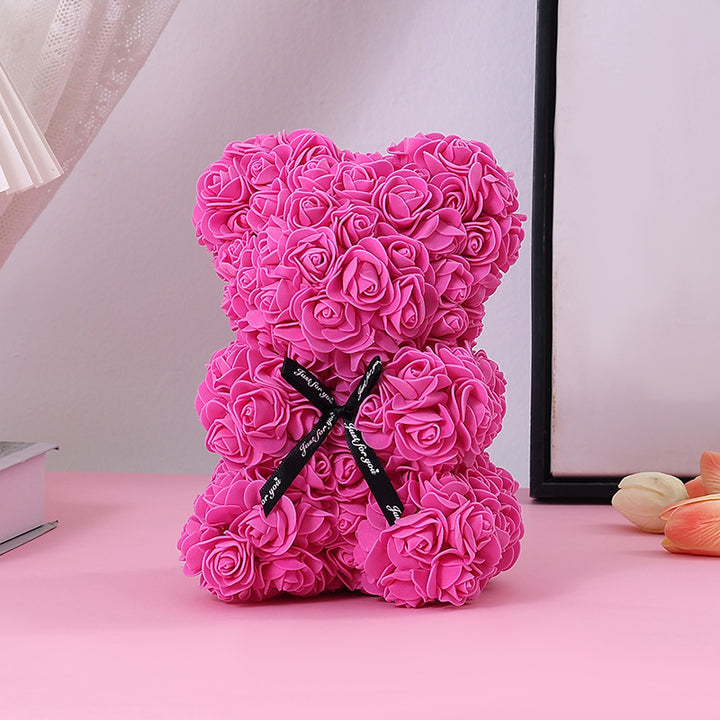 Foam Rose Teddy Bear Gift Sculpture With Satin Ribbon Bow
