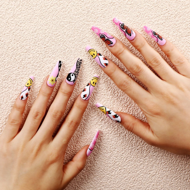 Artificial nails with colorful butterfly design Kalsten