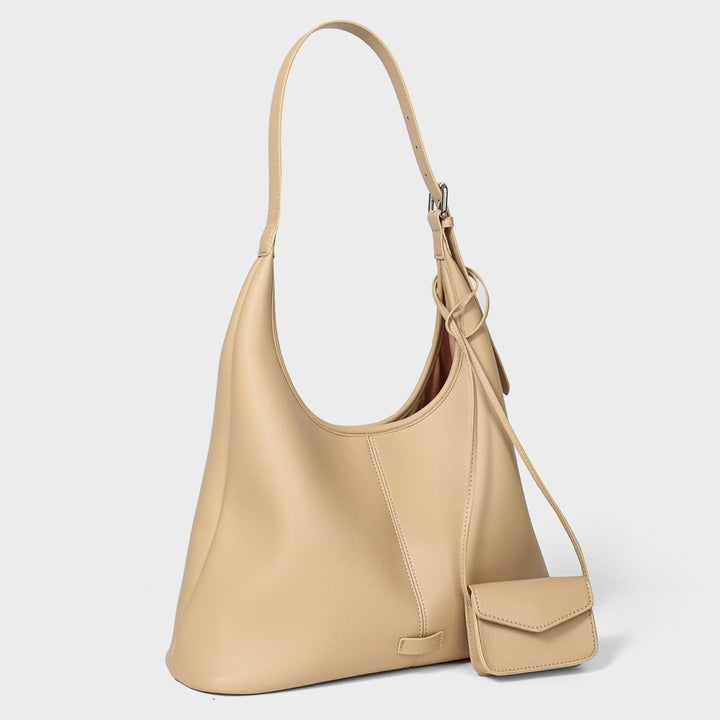 Soft Curved Vegan Leather Shoulder Hobo with Detachable Mini Pouch