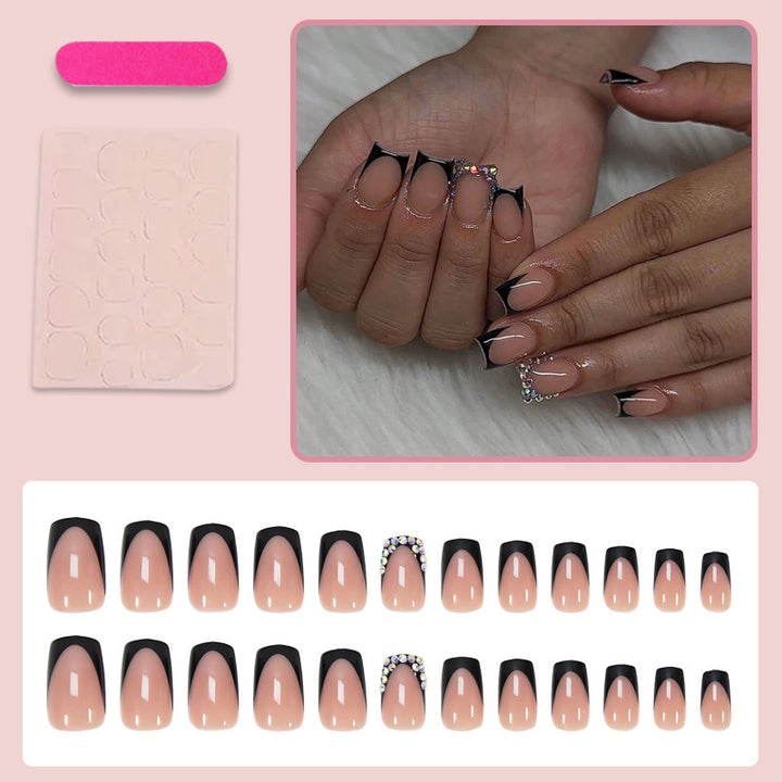 Artificial nail set with elegant black tips and sparkling accents Kalsten