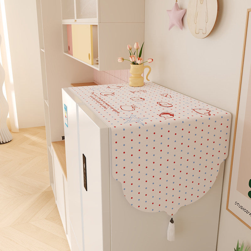 Decorative Refrigerator Top Dust Cover with Scalloped Edge and Tassel