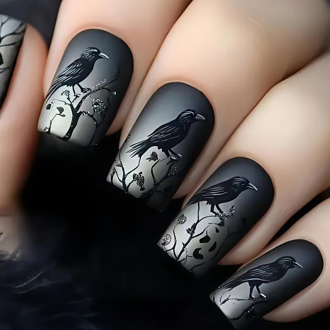 Artistic Raven-Themed Nail Art Kalsten
