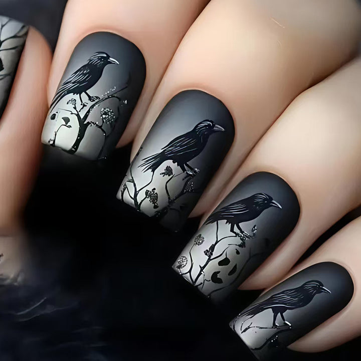 Artistic Raven-Themed Nail Art Kalsten